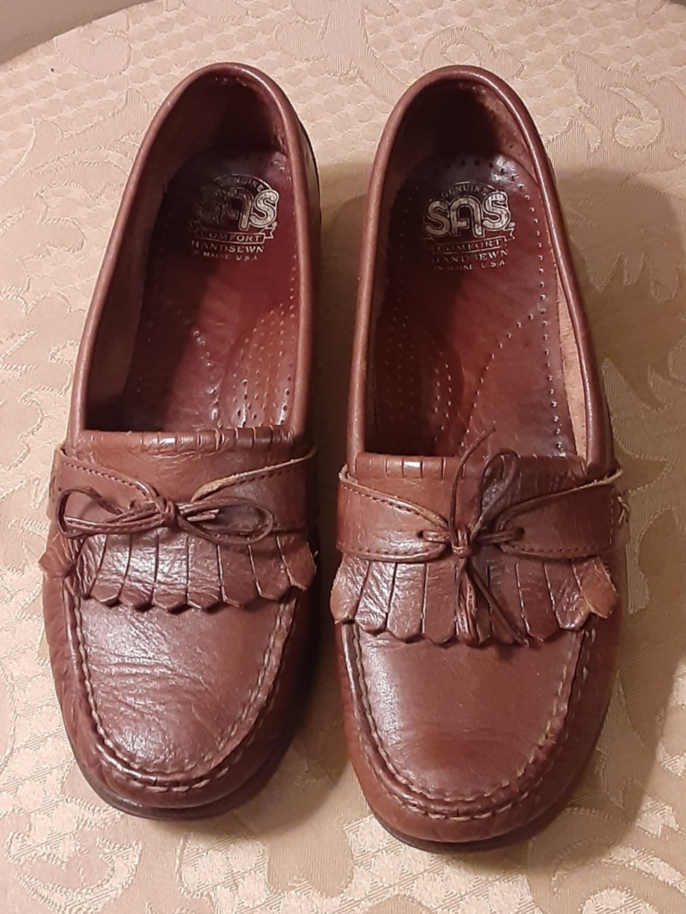 Genuine SAS Walnut Brown Leather Kiltie Comfort Loafers